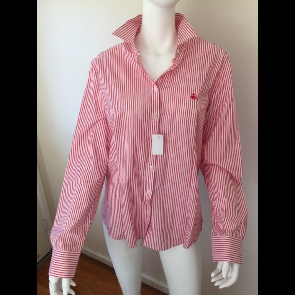 NWT Brooks Brother red/white striped cotton blouse